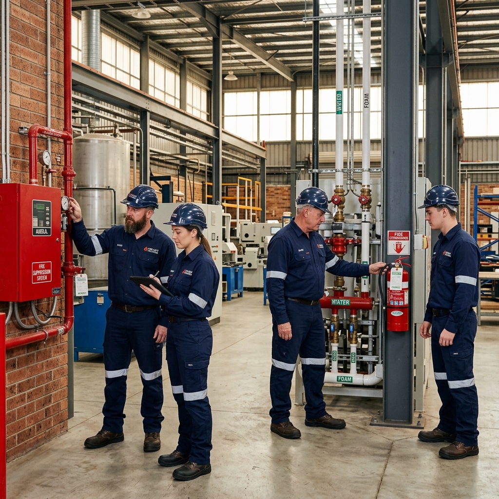 Ideal Fire professional technicians inspecting fire safety equipment